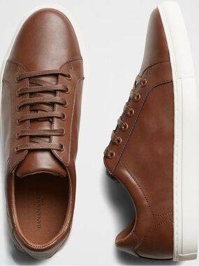 Banana Republic Men's Brown Vegan Leather Low-Top Sneakers Size 9